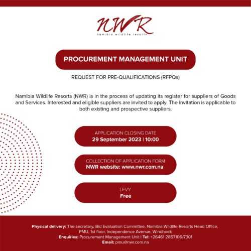 Tenders Namibia Wildlife Resorts