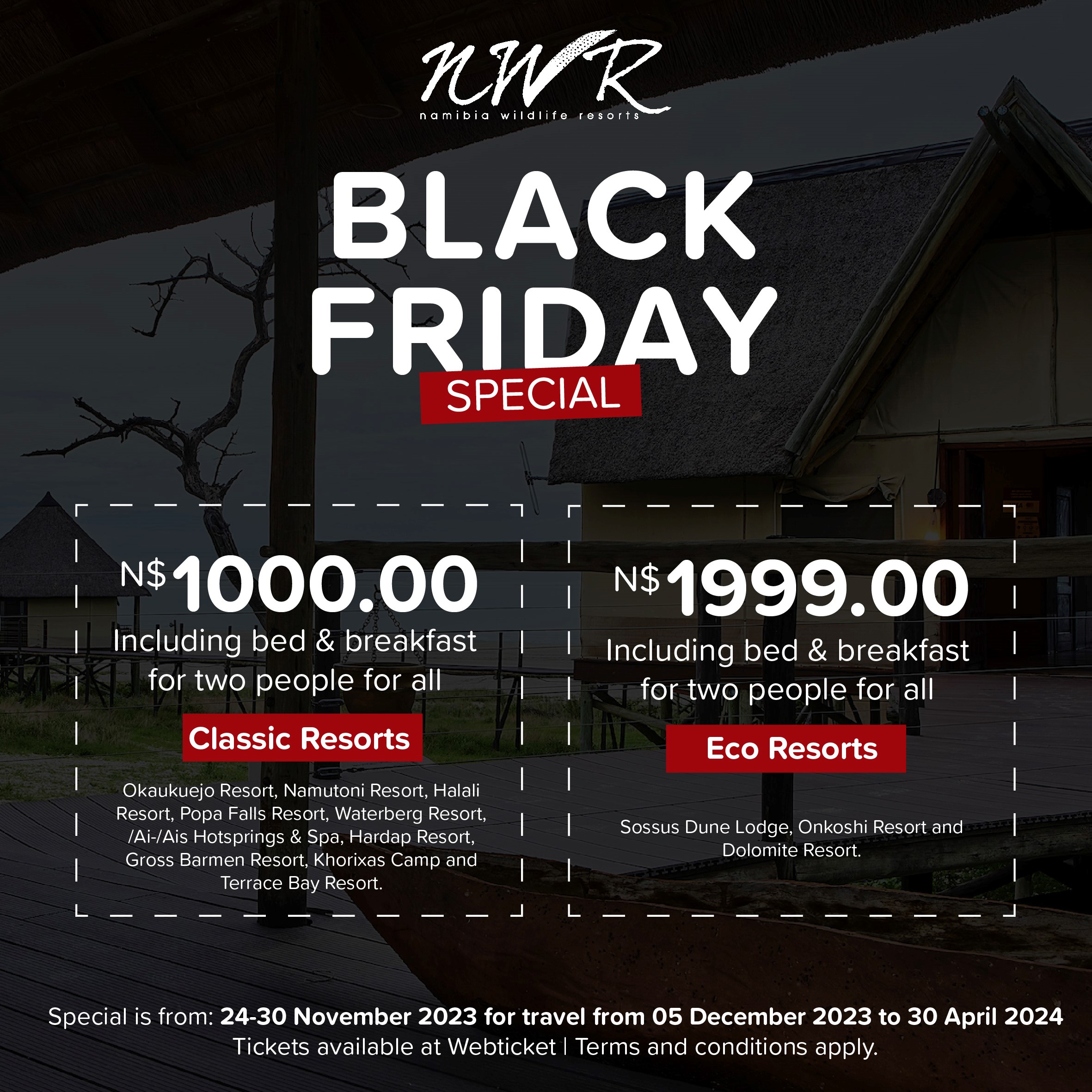 Namibia Wildlife Resorts Encourages Namibians to Take Advantage Of New  Black Friday Vouchers - Namibia Wildlife Resorts