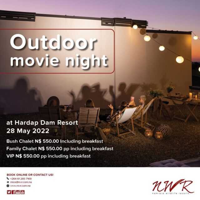 Come enjoy a night of cinema magic under the stars with us at Hardap Resort ✨ 
Book now!
#namibia #nwr #nwrmoments